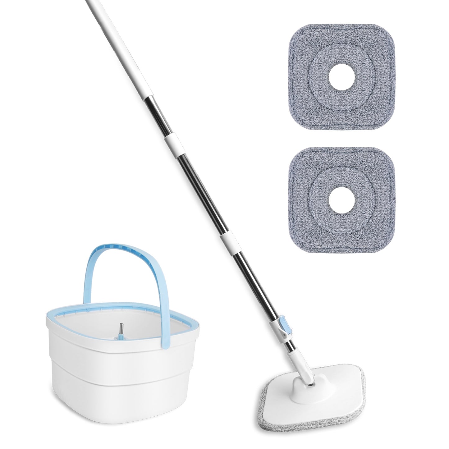Spin Mop and Bucket with Wringer Set Flat Floor Mop with Clean and Dirty Water Separate System 2 Replaceable Reusable Washable Microfiber Mop Pads
