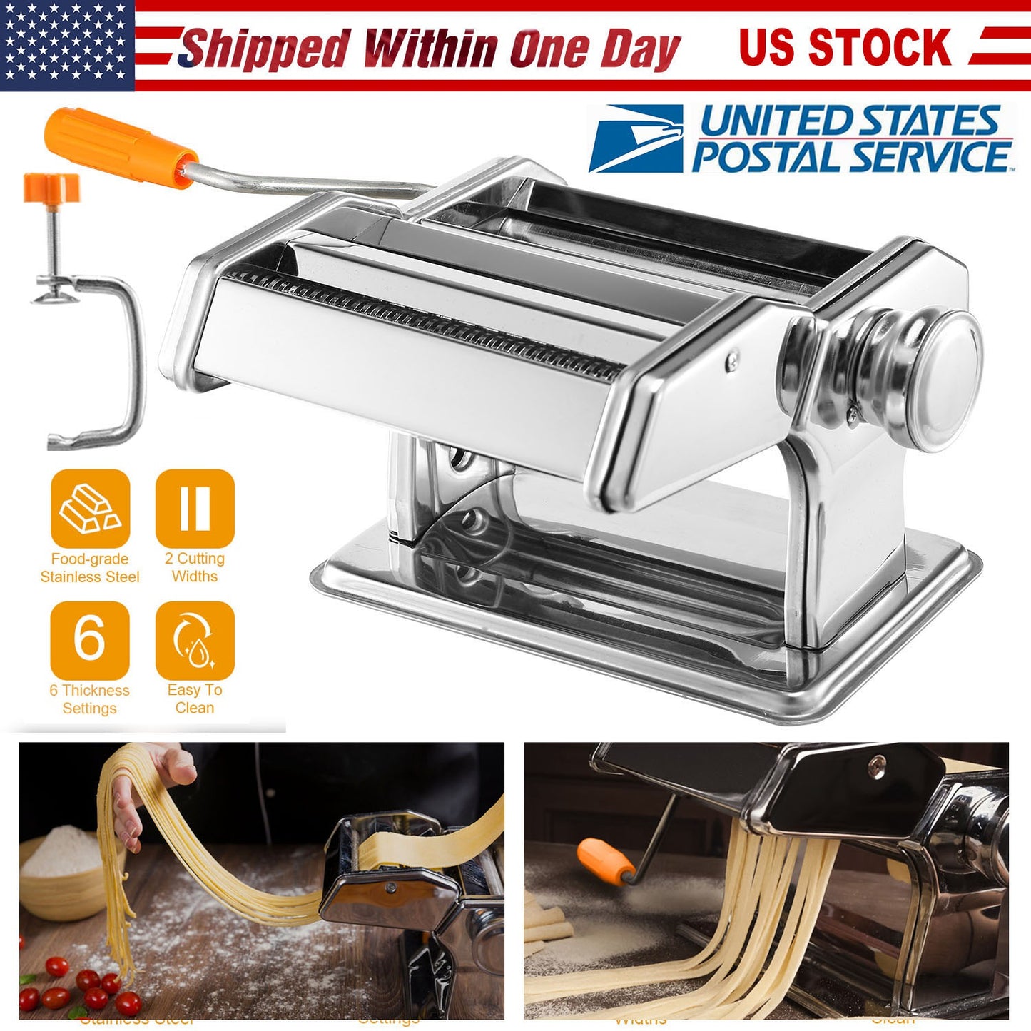 Pasta Maker Roller Machine Fettuccine Noodle Maker 9 Thickness Settings Stainless Steel