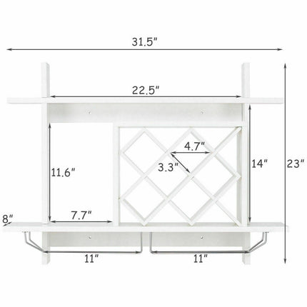 Wall Mount Wine Rack Organizer with Glass Holder Storage Shelf