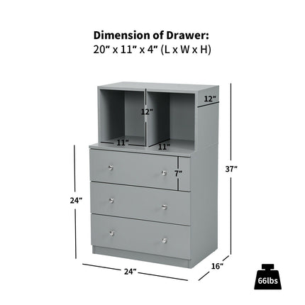 3 Drawer Dresser with Cubbies Storage Chest for Bedroom