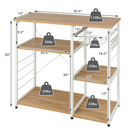 Industrial Kitchen Baker's Rack Microwave Shelf with 6 Hooks