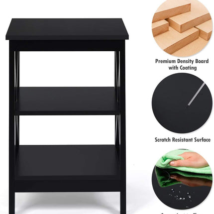 3-Tier X-Design Nightstands with Storage Shelves for Living Room Bedroom