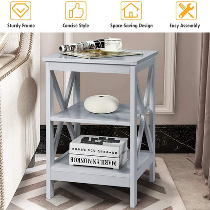 3-Tier X-Design Nightstands with Storage Shelves for Living Room Bedroom