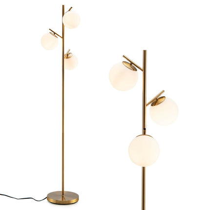 3-Globe Floor Lamp with Foot Switch and Bulb Bases-Golden