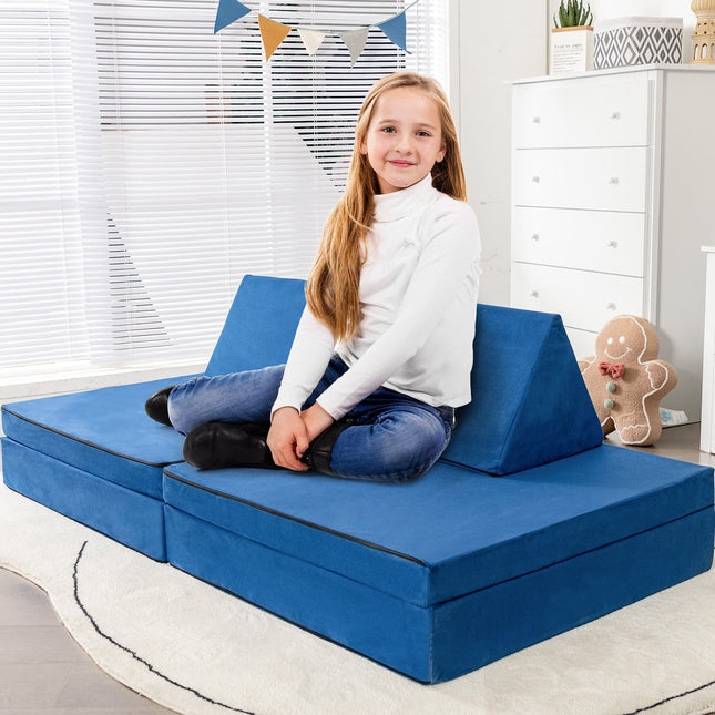 4 Pieces Convertible Kids Couch Set with 2 Folding Mats-Yellow