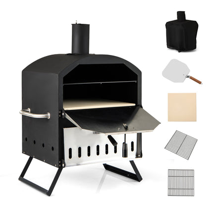 12 Inch Outdoor Pizza Oven with Pizza Stone for Patio Backyard Camping BBQ-Black