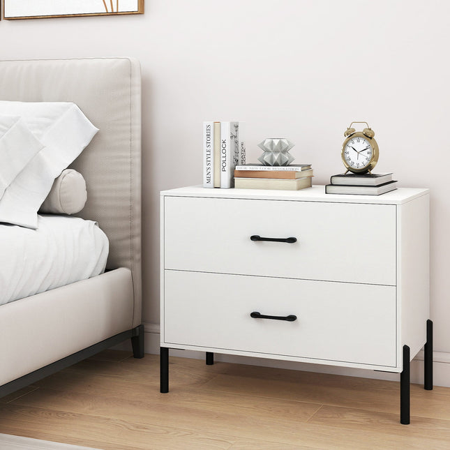 2-Drawer Dresser Modern Wooden Nightstand Set of 2-White