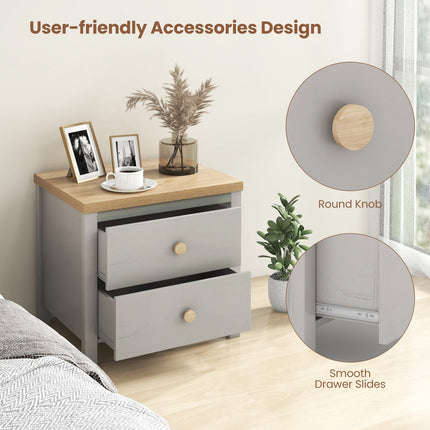 2-Drawer Nightstand with Rubber Wood Legs