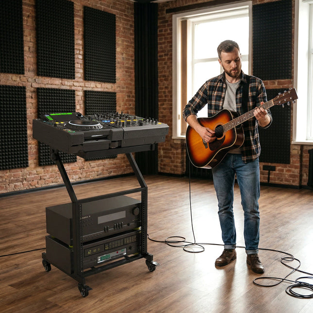 2 Layer Professional Audio Rack Mount with Adjustable Crossbars