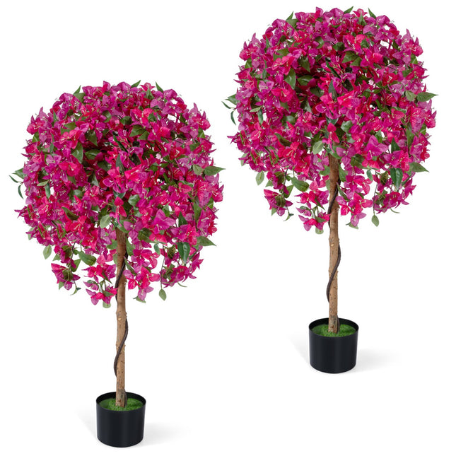 2 Pack Artificial Azalea Trees Faux Floral Plants with Vivid Blooming Flowers
