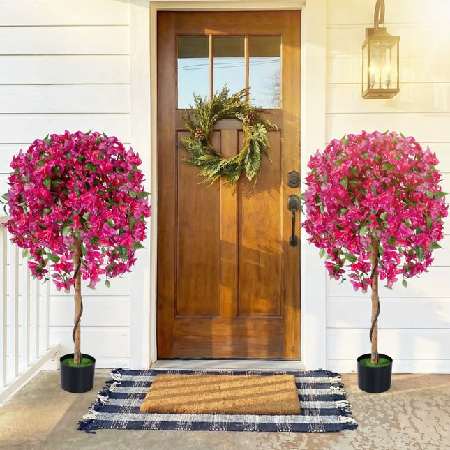 2 Pack Artificial Azalea Trees Faux Floral Plants with Vivid Blooming Flowers
