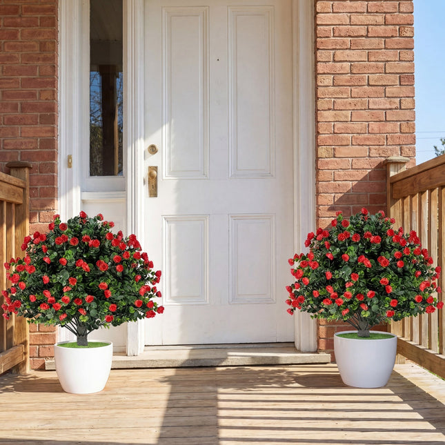2 Pack Artificial Rose Topiary Ball Trees with PP Cement