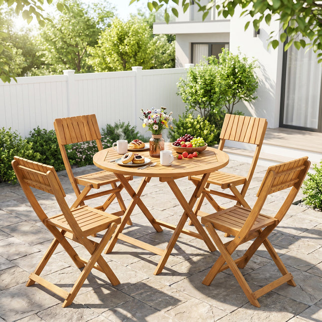 2 Pack Folding Chairs Sturdy Wood Dining Chairs with Slatted Backrest and Seat