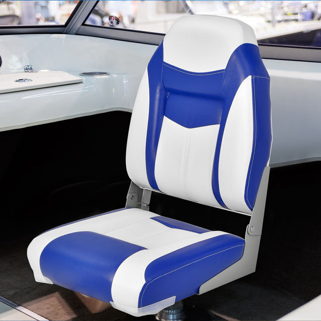 2 Pieces High Back Folding Boat Seat Set with Sponge Cushion