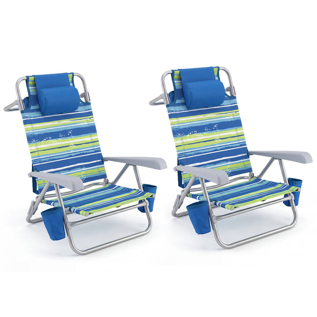 Folding Beach Chair with 7-Position Backrest & Cooler Bag