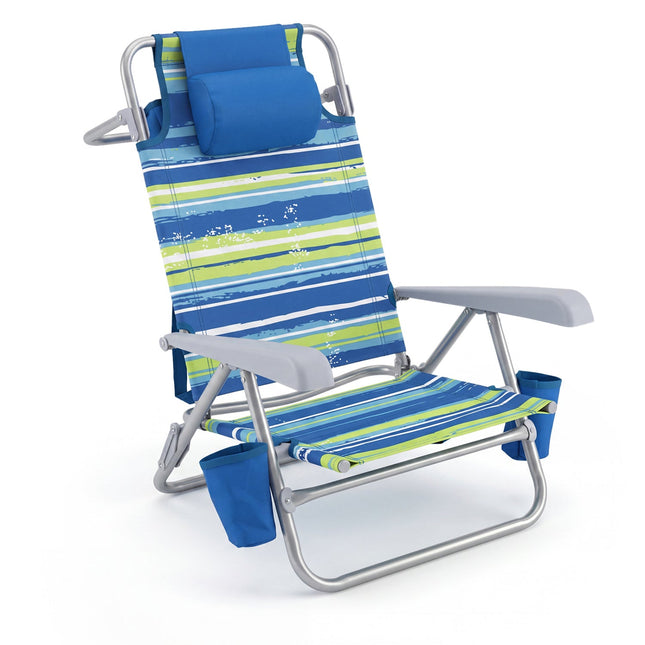 Folding Beach Chair with 7-Position Backrest & Cooler Bag