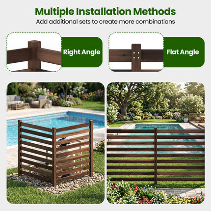 2-Panel Wooden Outdoor Privacy Fence with Ground Stakes