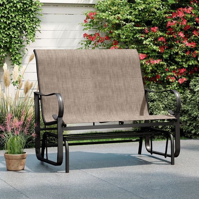 2-Person Outdoor Glider Bench with High Backrest-Brown