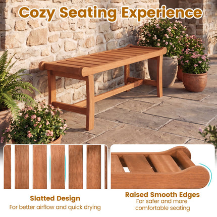 2-Person Outdoor Wood Bench with Slatted Seat - Set of 2
