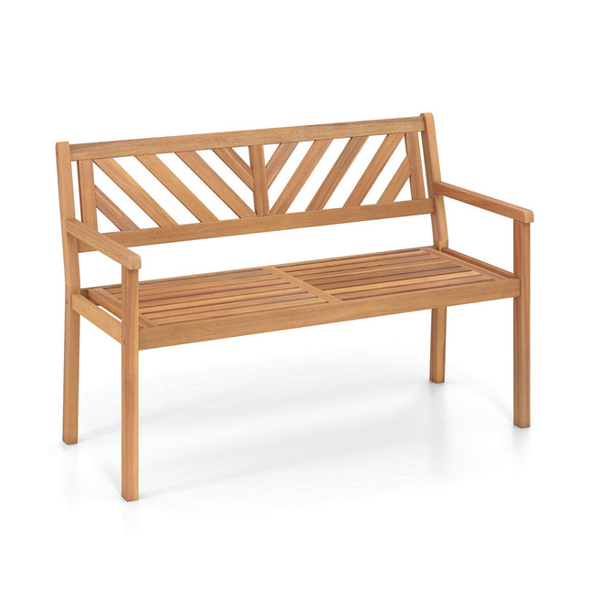 2-Person Patio Acacia Wood Garden Chair with Armrests and Backrest for Porch
