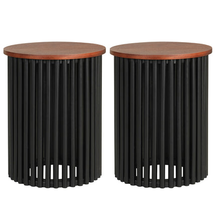 Round Acacia Wood Coffee Table Set - Walnut Finish
