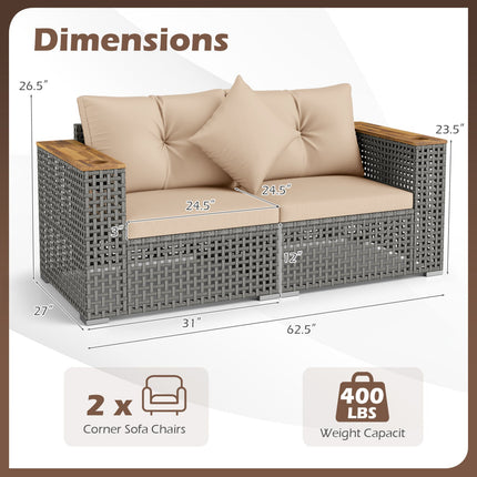 2-Piece Patio Corner Sofa Set with Thick Cushions