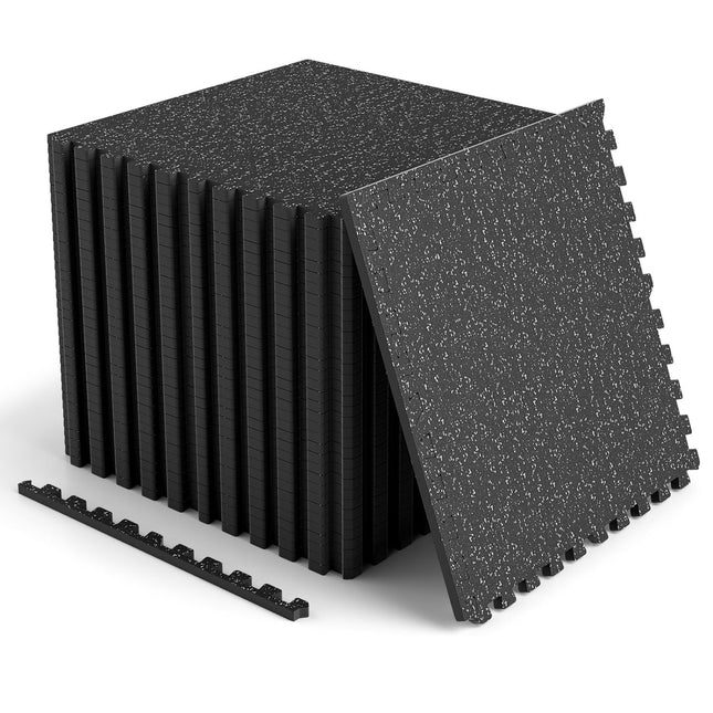 Interlocking Rubber Gym Floor Mats 48 Sq Ft with Borders