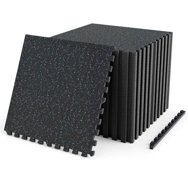 Interlocking Rubber Gym Floor Mats 96 Sq Ft with Borders