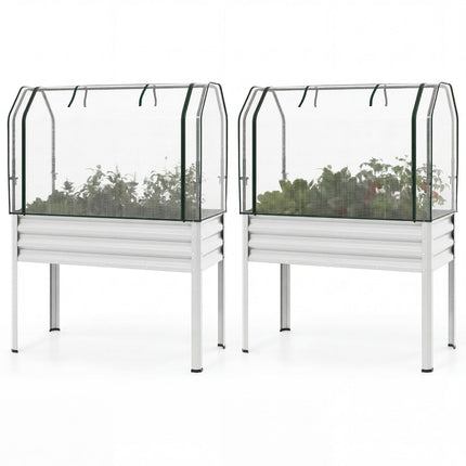 2 Pieces Galvanized Raised Garden Bed with Legs and Greenhouse Cover for Vegetable Flower