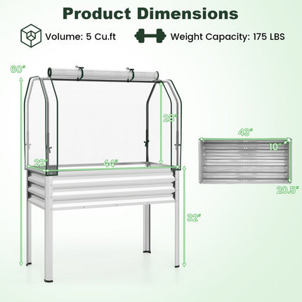 2 Pieces Galvanized Raised Garden Bed with Legs and Greenhouse Cover for Vegetable Flower