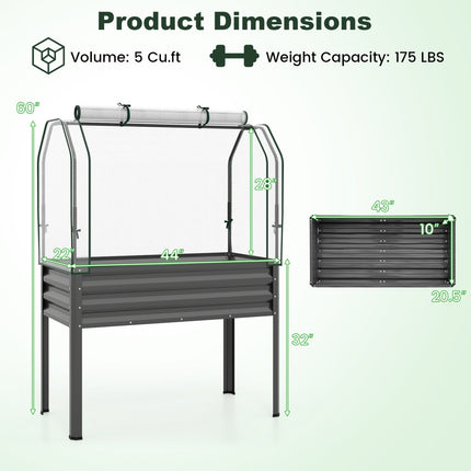 2 Pieces Galvanized Raised Garden Bed with Legs and Greenhouse Cover for Vegetable Flower