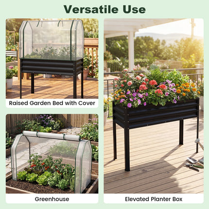 2 Pieces Galvanized Raised Garden Bed with Legs and Greenhouse Cover for Vegetable Flower
