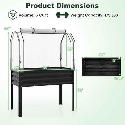 2 Pieces Galvanized Raised Garden Bed with Legs and Greenhouse Cover for Vegetable Flower