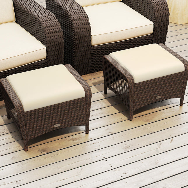 Set of 2 Outdoor Patio PE Wicker Ottomans with Removable Cushions