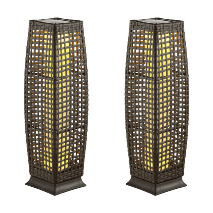 2 Pieces Solar-Powered Square Wicker Floor Lamps with Auto LED Light