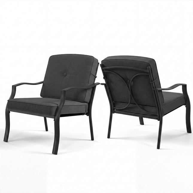 Patio Metal Dining Chairs with Cushions - Set of 2