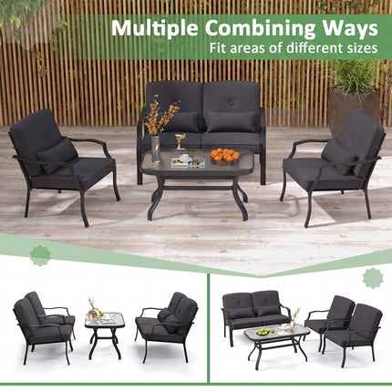 Patio Metal Dining Chairs with Cushions - Set of 2