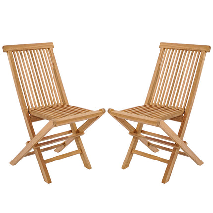Set of 2 Indonesia Teak Patio Folding Chairs with High Back and Slatted Seat