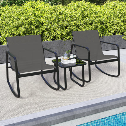 3-Piece Rocking Bistro Set with Glass Table for Patio