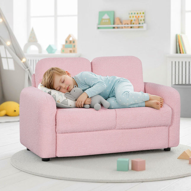 2-Seat Kids Sofa Toddler Sofa Couch with Soft Teddy Fleece Upholstery and Solid Wooden Frame