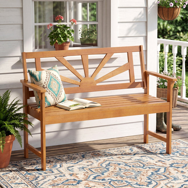 2-Seater Acacia Wood Loveseat Bench with Backrest