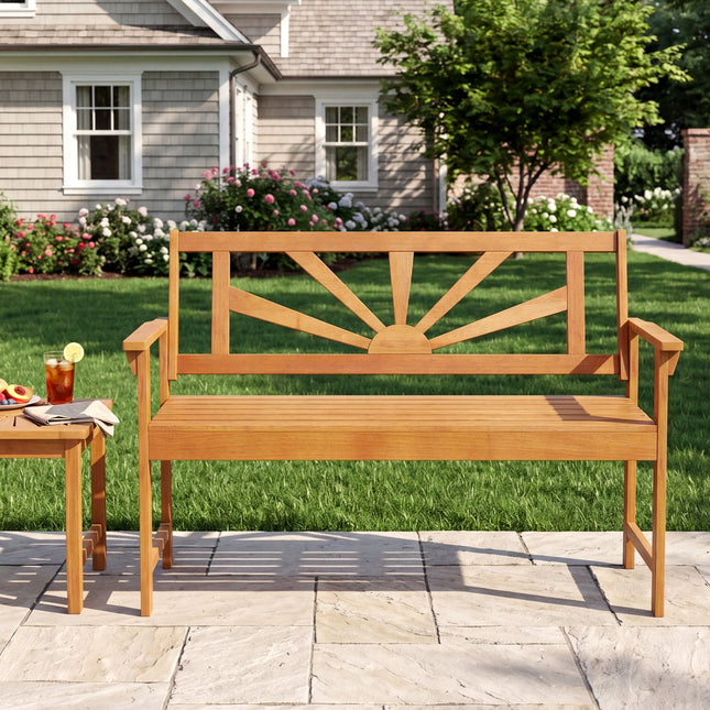 2-Seater Acacia Wood Loveseat Bench with Backrest