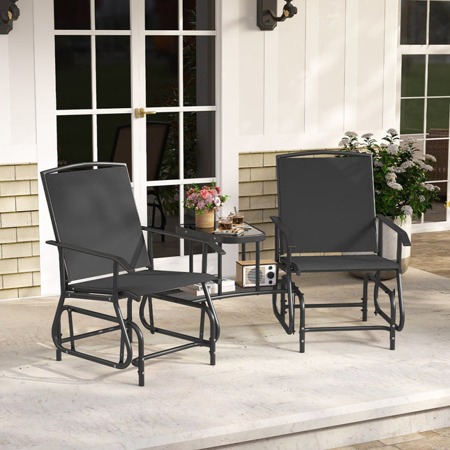 2-Seater Outdoor Glider Bench with Center Table