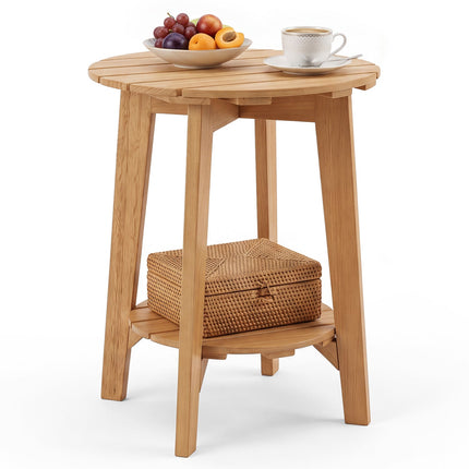 2-Tier Eucalyptus Wood Side Table with Storage Shelf