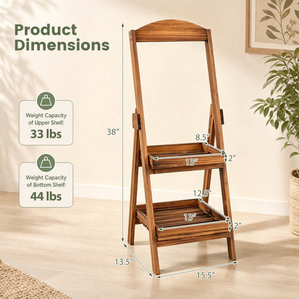 2-Tier Ladder Plant Stand with Fir Wood Frame