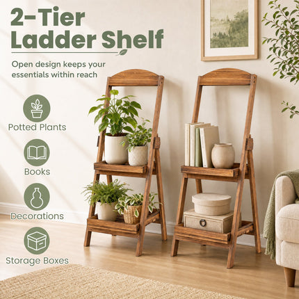 2-Tier Ladder Plant Stand with Fir Wood Frame