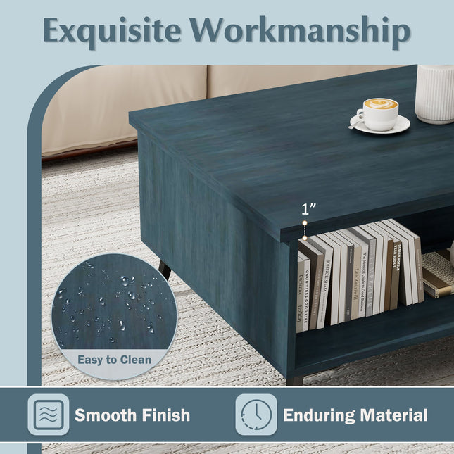 2-Tier Mid Century Modern Coffee Table with Storage Shelves Compartments
