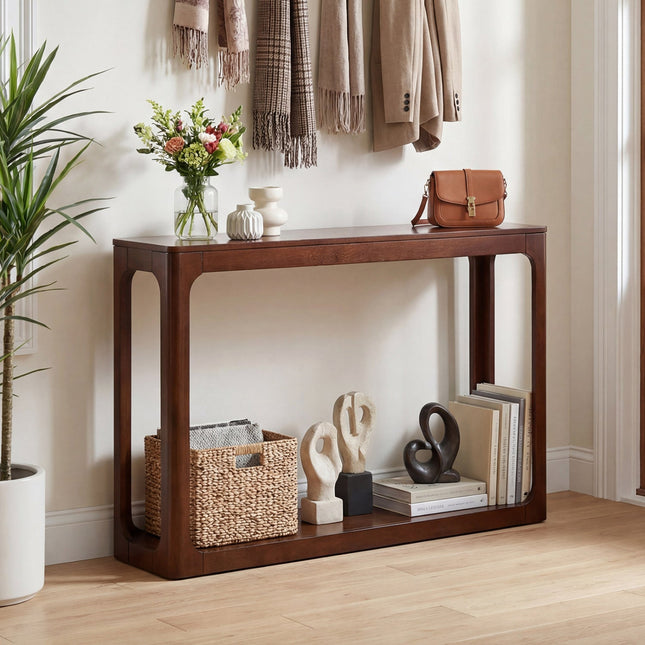 2-Tier Mid Century Wood Console Table with Storage Shelf