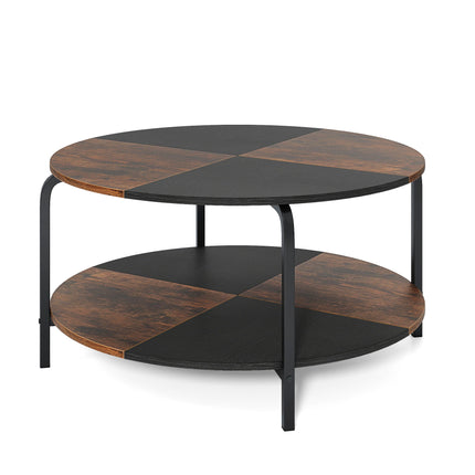 2-Tier Round Coffee Table Metal Frame with Storage Shelf