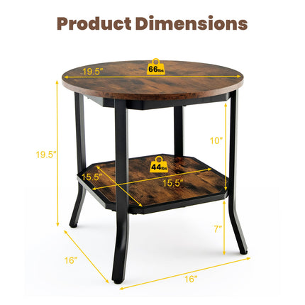 2-Tier Round End Table with Storage Shelf for Living Room-Brown